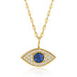 Sapphire and Diamond-Accented Evil Eye Pendant Necklace in 14kt Yellow Gold