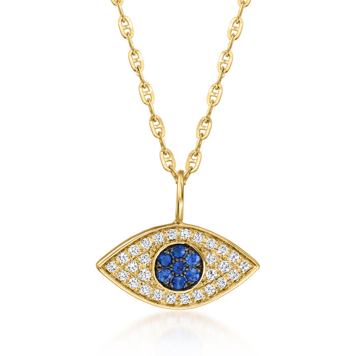 Sapphire and Diamond-Accented Evil Eye Pendant Necklace in 14kt Yellow Gold