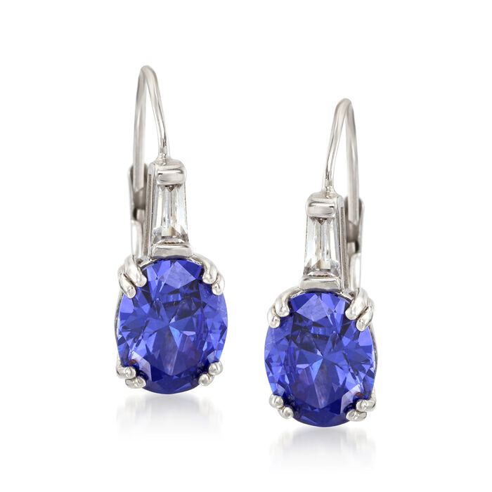 Oval Simulated Tanzanite and .50 ct. t.w. CZ Earrings in Sterling Silver