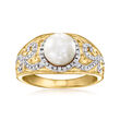 7-7.5mm Cultured Pearl and .11 ct. t.w. Diamond Ring in 18kt Gold Over Sterling