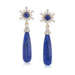 Lapis and 1.70 ct. t.w. White Zircon Drop Earrings in 18kt Gold Over Sterling