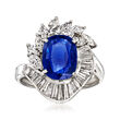 C. 1990 Vintage 2.78 Carat Sapphire and 1.48 ct. t.w. Diamond Ring in Platinum