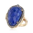 Blue Lapis and .44 ct. t.w. White Topaz Ring in 18kt Gold Over Sterling