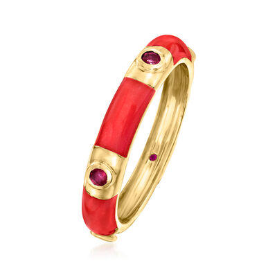 .20 ct. t.w. Ruby and Red Enamel Eternity Band in 18kt Gold Over Sterling