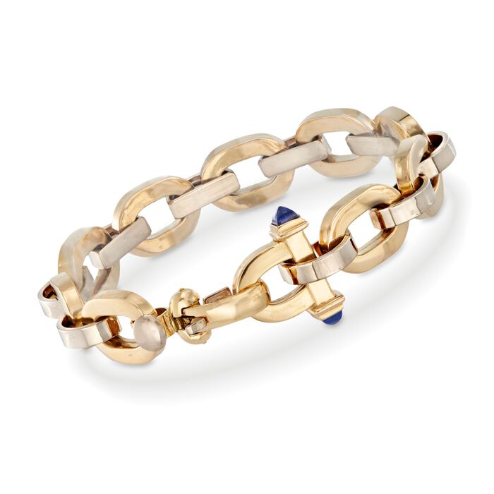 18kt Yellow Gold Structured Link Bracelet with Lapis Accents