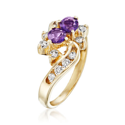 C. 1990 Vintage .50 ct. t.w. Amethyst Swirl Ring with .50 ct. t.w. Diamonds in 14kt Yellow Gold