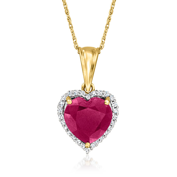 4.20 Carat Ruby Heart Pendant Necklace with .22 ct. t.w. Diamonds in 14kt Yellow Gold