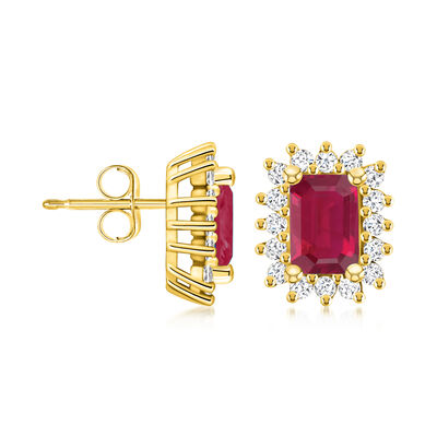 2.30 ct. t.w. Ruby Earrings with .56 ct. t.w. Diamonds in 14kt Yellow Gold