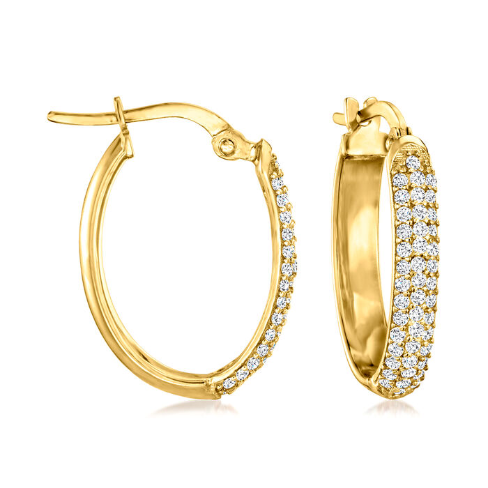 .40 ct. t.w. CZ Oval Hoop Earrings in 14kt Yellow Gold