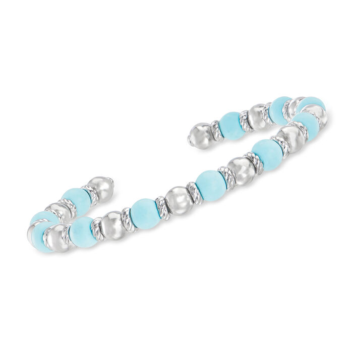 Phillip Gavriel &quot;Italian Cable&quot; 6-6.5mm Turquoise and Sterling Silver Bead Cuff Bracelet