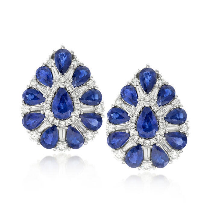 5.50 ct. t.w. Sapphire and 1.13 ct. t.w. Diamond Earrings in 18kt White Gold