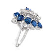 C. 1980 Vintage 1.75 ct. t.w. Sapphire and 1.00 ct. t.w. Diamond Cluster Ring in 14kt White Gold