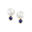 5-5.5mm Cultured Pearl and .10 ct. t.w. Sapphire Earrings in 14kt Yellow Gold
