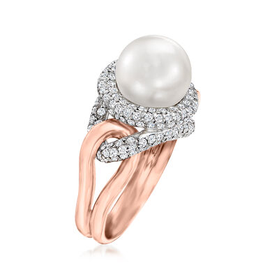 10mm Cultured South Sea Pearl and 2.15 ct. t.w. Diamond Swirl Ring in 14kt Two-Tone Gold