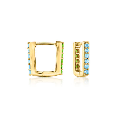 .10 ct. t.w. Chrome Diopside and .10 ct. t.w. Swiss Blue Topaz Reversible Earrings in 18kt Gold Over Sterling