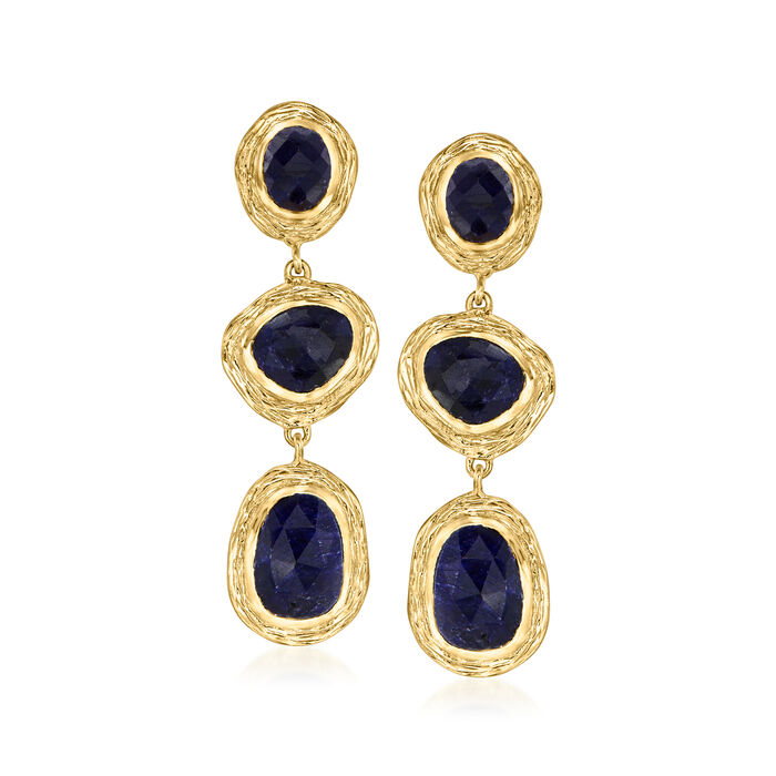 19.90 ct. t.w. Sapphire Station Drop Earrings in 18kt Gold Over Sterling