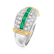 C. 1980 Vintage .75 ct. t.w. Diamond and .65 ct. t.w. Emerald Multi-Row Ring in 18kt Two-Tone Gold