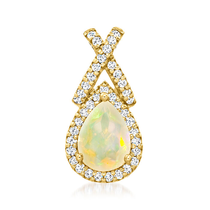 Ethiopian Opal and .19 ct. t.w. Diamond Pendant in 18kt Yellow Gold