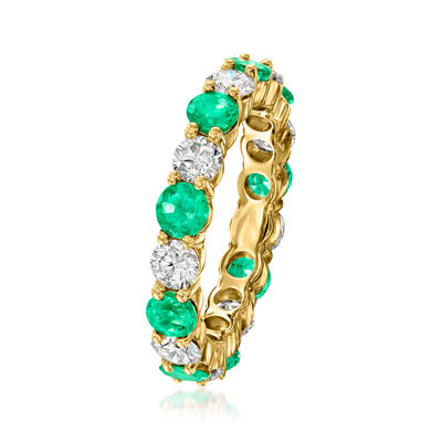 1.80 ct. t.w. Emerald and 1.55 ct. t.w. Lab-Grown Diamond Eternity Band in 14kt Yellow Gold