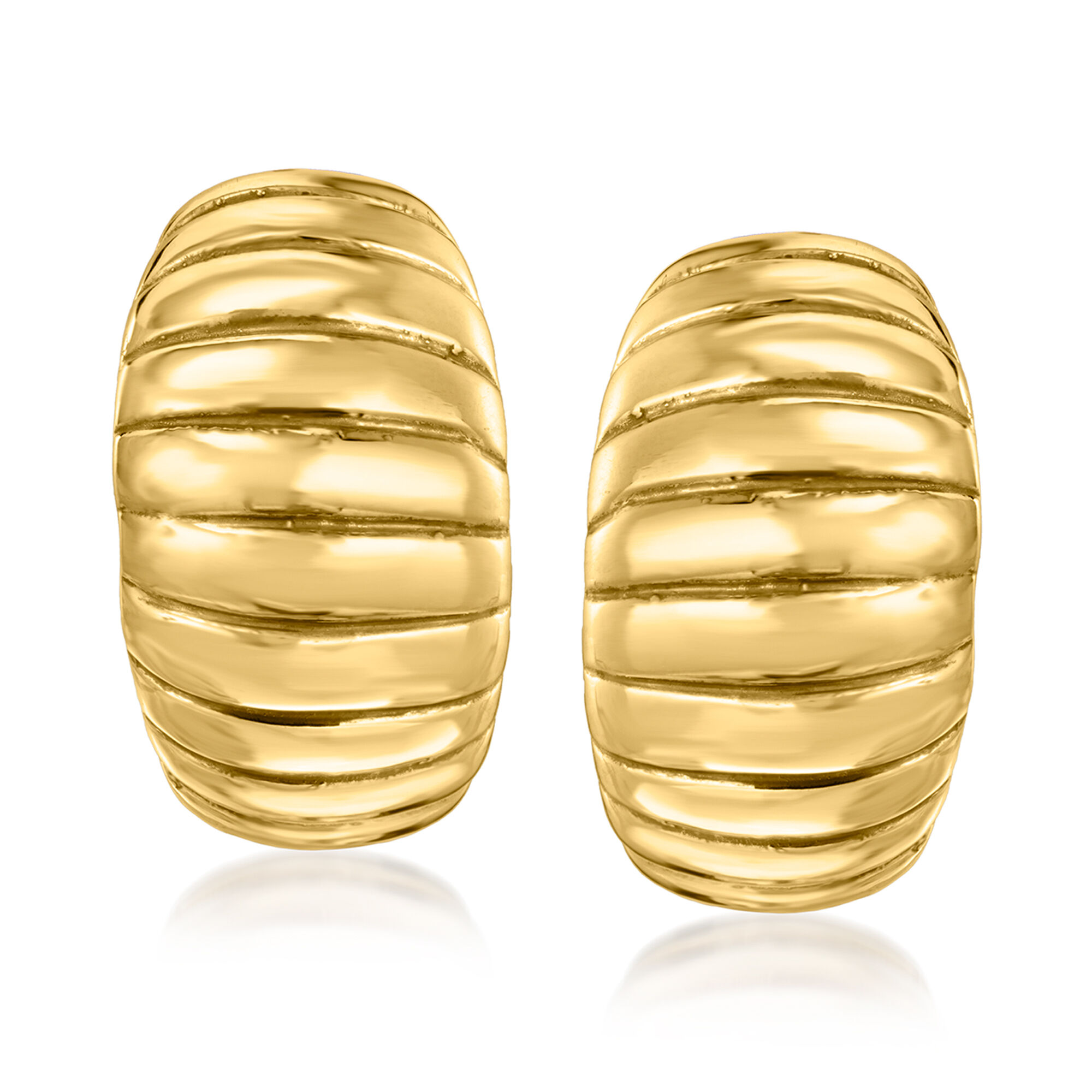 Italian 18kt Yellow Gold Ribbed Earrings | Ross-Simons