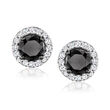 1.50 ct. t.w. Black and White Diamond Halo Earrings in Sterling Silver