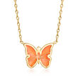 Italian Neon Orange Enamel Butterfly Necklace in 14kt Yellow Gold