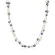 5-9mm Black and White Cultured Pearl Three-Strand Station Necklace with Sterling Silver