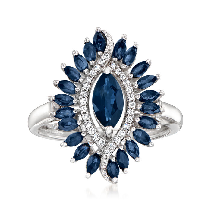 1.50 ct. t.w. Sapphire and Diamond-Accented  Marquise-Shaped Ring in Sterling Silver