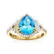 2.10 Carat Swiss Blue Topaz and .22 ct. t.w. Diamond Ring in 14kt Yellow Gold