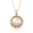 15mm Mabe Pearl and Greek Key Pendant Necklace in 14kt Yellow Gold