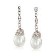 C. 1980 Vintage Cultured Baroque Pearl and .50 ct. t.w. Diamond Drop Earring Jackets in Sterling Silver and Palladium