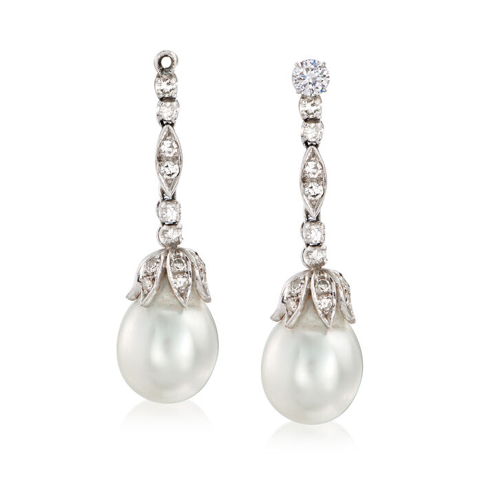 C. 1980 Vintage Cultured Baroque Pearl and .50 ct. t.w. Diamond Drop Earring Jackets in Sterling Silver and Palladium