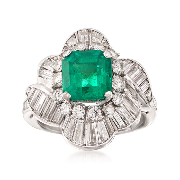 C. 1990 Vintage 2.20 Carat  Emerald and 2.50 ct. t.w. Diamond Ballerina Ring in Platinum 