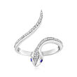 .12 ct. t.w. Diamond Snake Ring with Sapphire Accents in 14kt White Gold