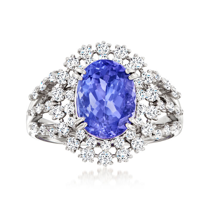 C. 1985 Vintage 3.06 Carat Tanzanite and .67 ct. t.w. Diamond Dinner Ring in 18kt White Gold