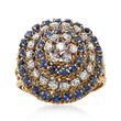C. 1970 Vintage 1.65 ct. t.w. Sapphire and .65 ct. t.w. Diamond Cluster Dome Ring in 18kt Yellow Gold