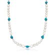 7.5-8.5mm Cultured Pearl and 7-9mm Turquoise Bead Endless Necklace with Sterling Silver Shortener