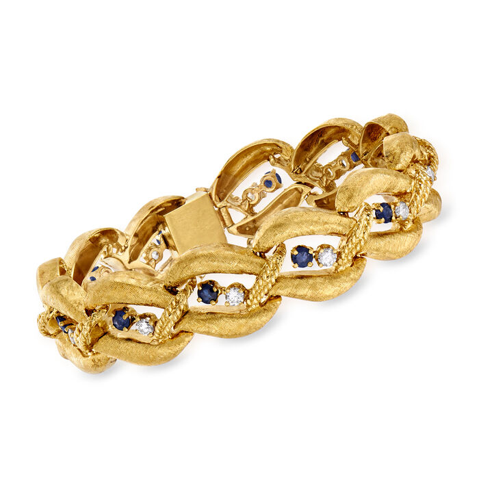 C. 1970 Vintage 2.00 ct. t.w. Sapphire and 1.20 ct. t.w. Diamond Link Bracelet in 14kt Yellow Gold
