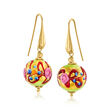 Italian Multicolored Floral Murano Glass Bead Drop Earrings with 18kt Gold Over Sterling