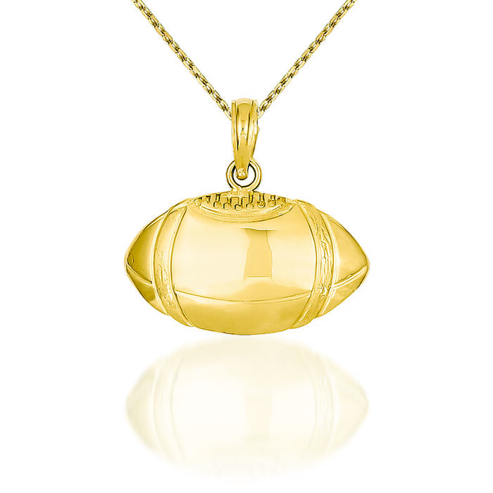 14kt Yellow Gold Football Profile Pendant Necklace. 18&quot;