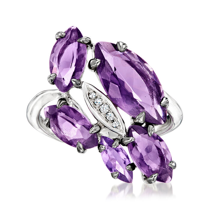 C. 1990 Vintage Talento Italiano 5.06 ct. t.w. Amethyst Ring with Diamond Accents in 18kt White Gold