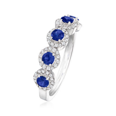 .70 ct. t.w. Sapphire and .28 ct. t.w. Diamond Ring in 14kt White Gold