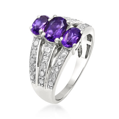 1.60 ct. t.w. Amethyst Three-Row Ring with Diamond Accents in Sterling Silver