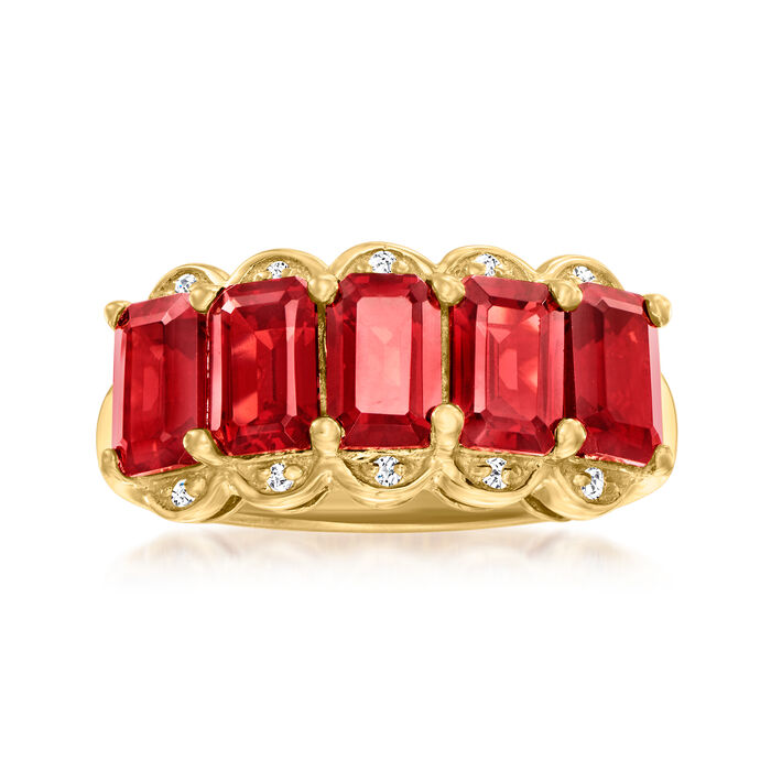 3.50 ct. t.w. Garnet Five-Stone Ring with Diamond Accents in 18kt Gold Over Sterling