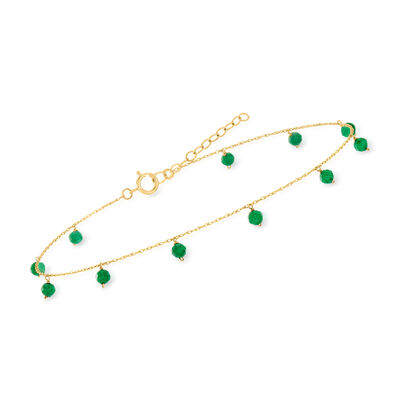 1.60 ct. t.w. Emerald Bead Station Anklet in 14kt Yellow Gold