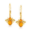 Amber Bumblebee Drop Earrings in 18kt Gold Over Sterling
