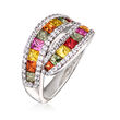 2.00 ct. t.w. Multicolored Sapphire and .90 ct. t.w. White Zircon Ring in Sterling Silver