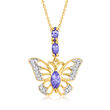 .50 ct. t.w. Tanzanite and .10 ct. t.w. White Topaz Butterfly Pendant Necklace in 18kt Gold Over Sterling