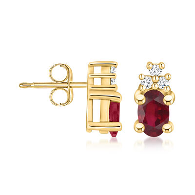 1.20 ct. t.w. Ruby Earrings with .11 ct. t.w. Diamonds in 14kt Yellow Gold