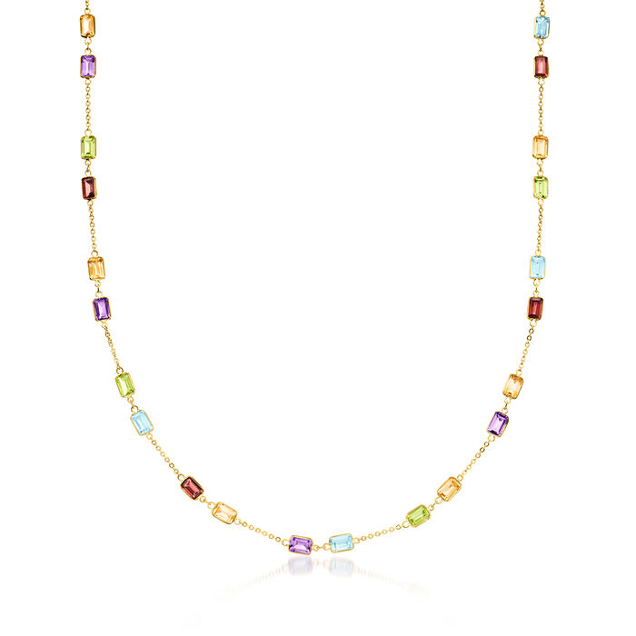 14.10 ct. t.w. Multi-Gemstone Station Necklace in 14kt Yellow Gold